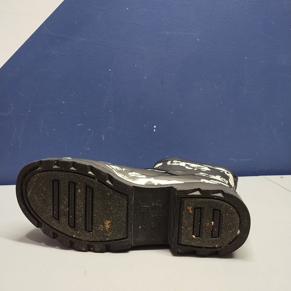 Capelli New York Glossy Rain Boots Womens US 7 Black White Floral Ankle Pull On - Picture 10 of 12